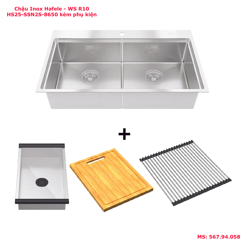 Chậu rửa bát Hafele WS R10 HS25-SSN2S-8650 567.94.058 kèm phụ kiện