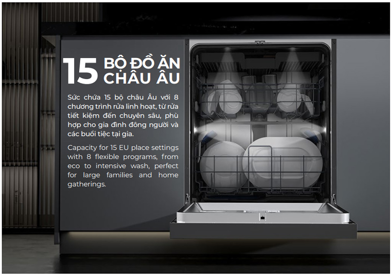 máy rửa bát Hafele Dung tích lớn tới 15 bộ