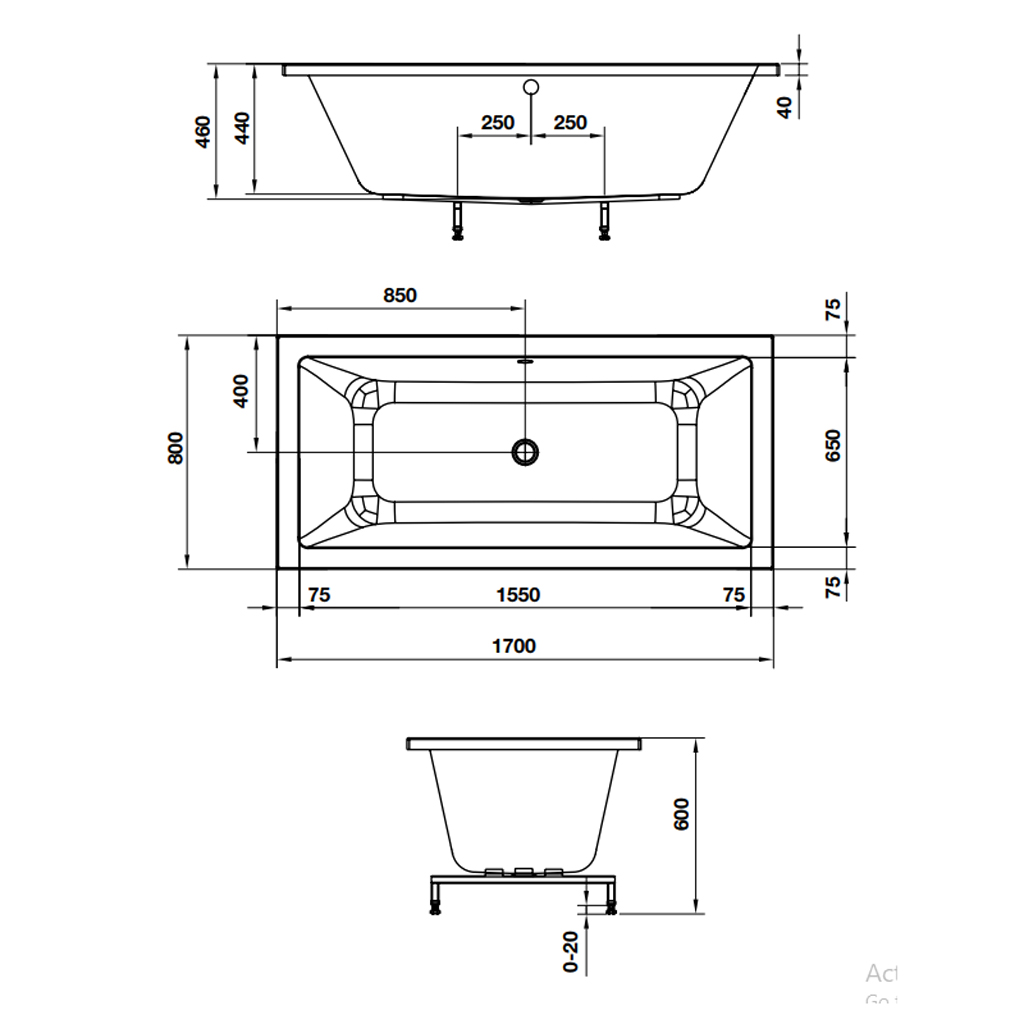 Bồn tắm âm chữ nhật Hafele Nagoya 1700 588.79.602