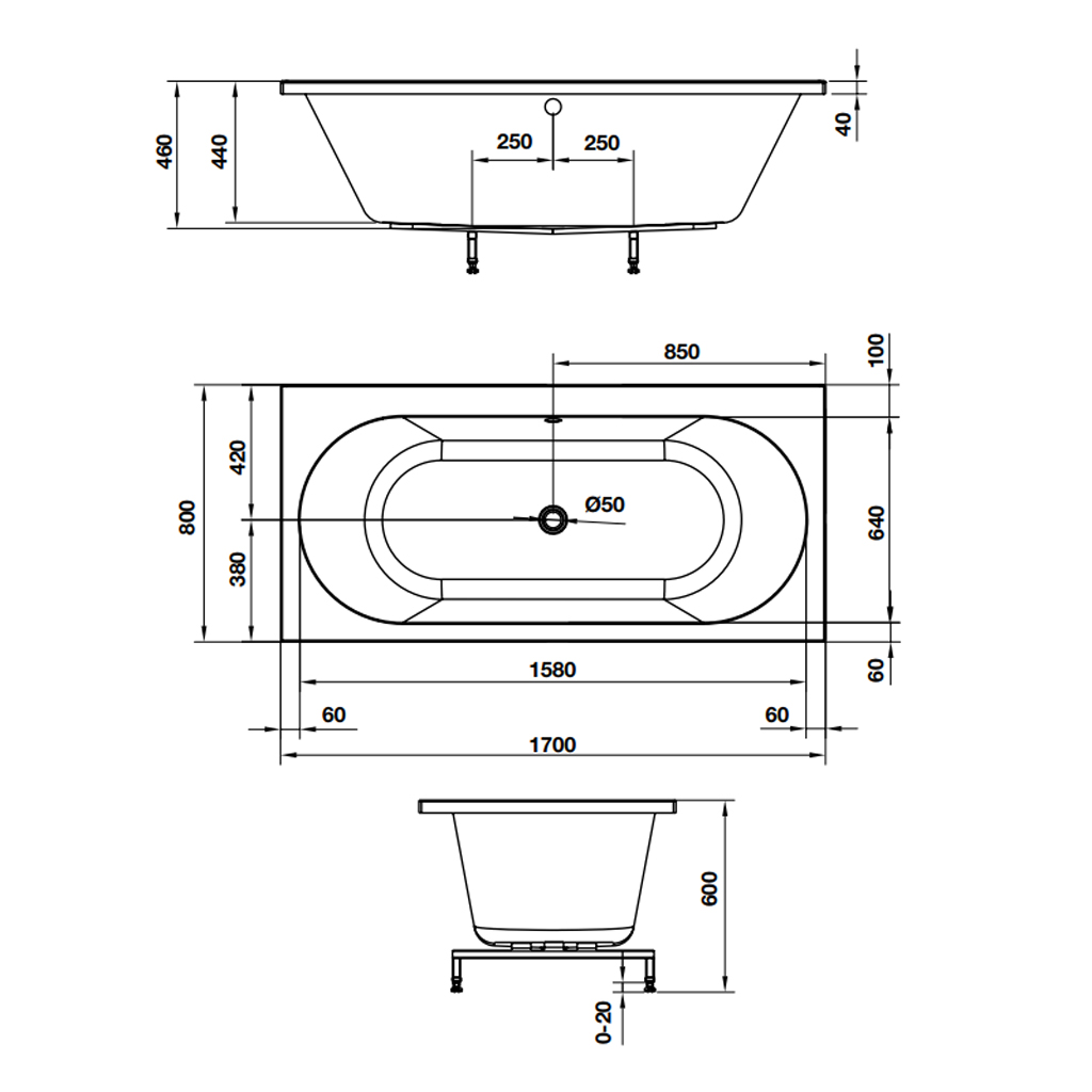 Bồn tắm âm bầu dục Hafele Nagoya 1700 588.79.600
