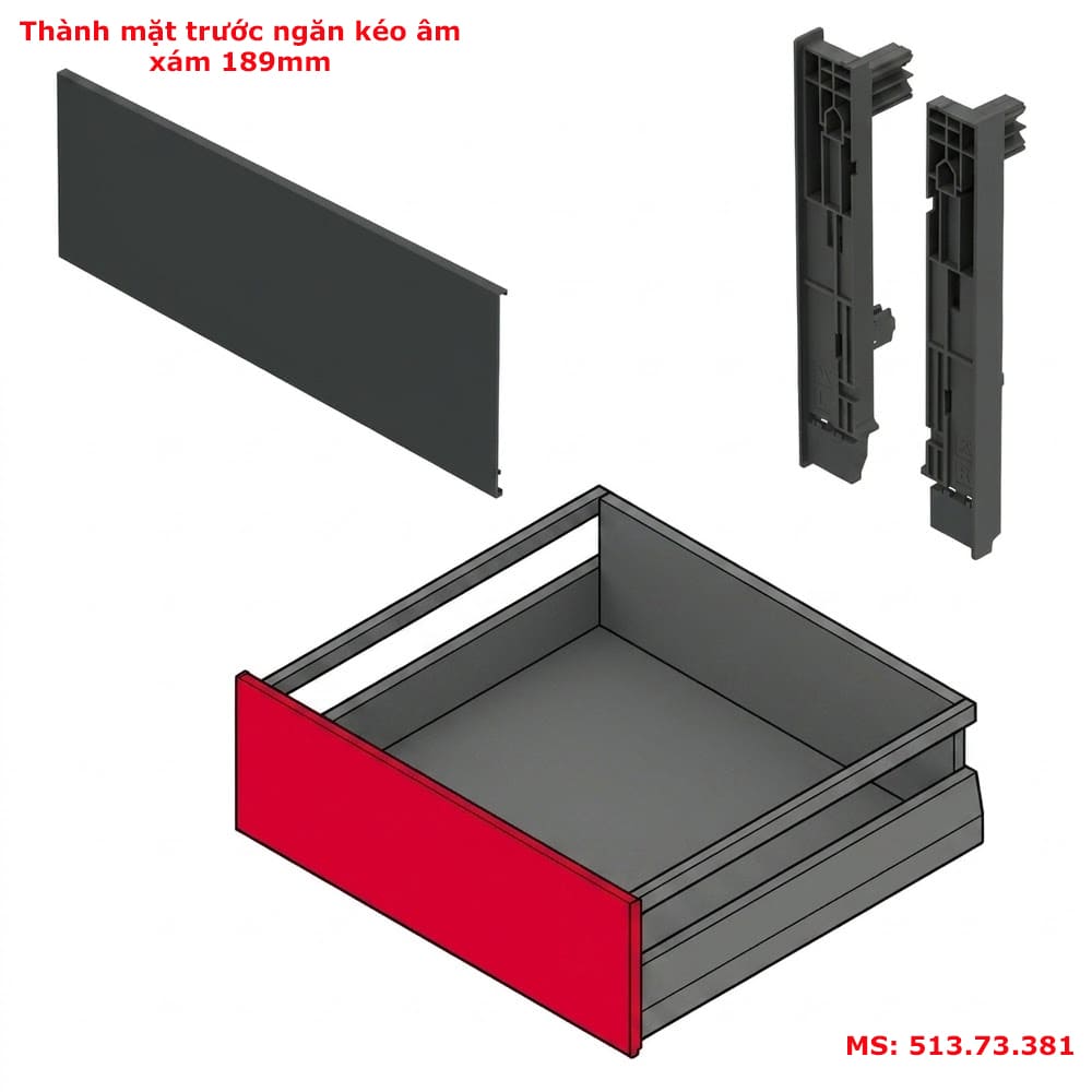 Mặt trước ray hộp Hafele Matrix Box P Plus 189mm 513.73.381