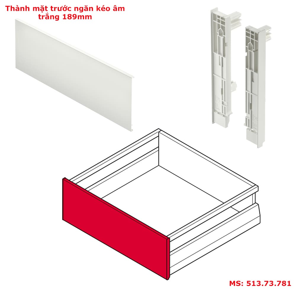 Mặt trước ray hộp Hafele Matrix Box P Plus 189mm 513.73.781