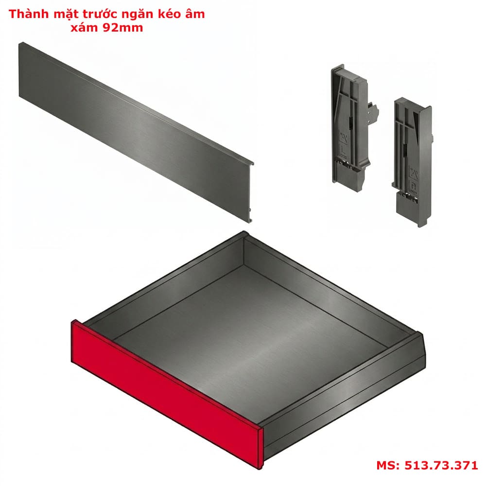 Mặt trước ray hộp Hafele Matrix Box P Plus 92mm 513.73.371 xám