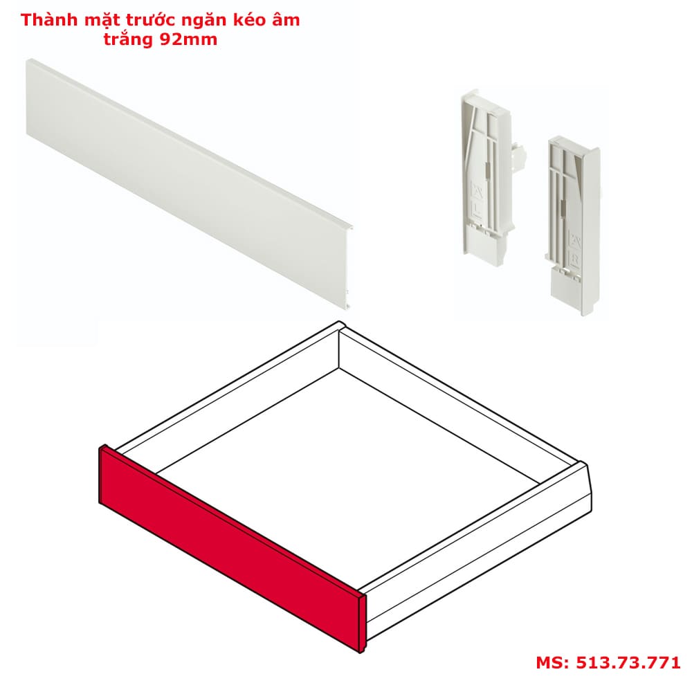 Mặt trước ray hộp Hafele Matrix Box P Plus 92mm 513.73.771