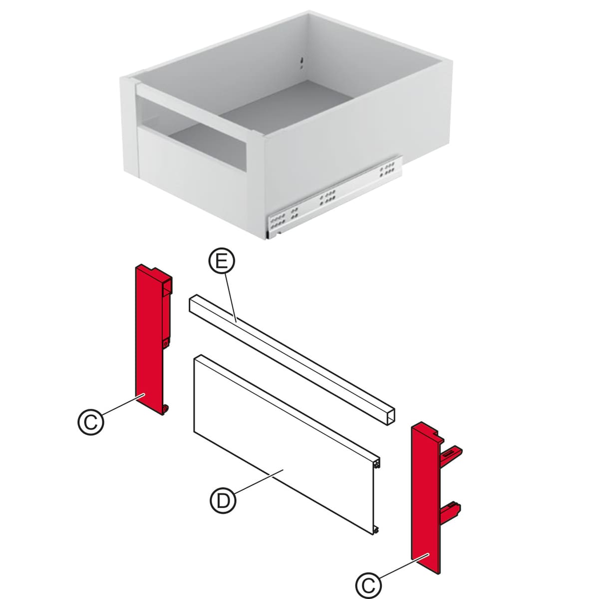 Bas liên kết ray hộp âm Hafele Matrix Box Slim A 175mm trắng 552.31.792