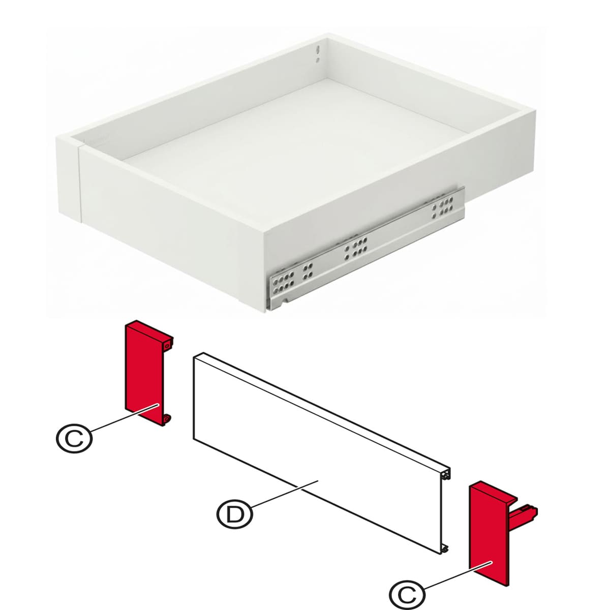 Bas liên kết ray hộp âm Hafele Matrix Box Slim A 89mm trắng 552.31.790