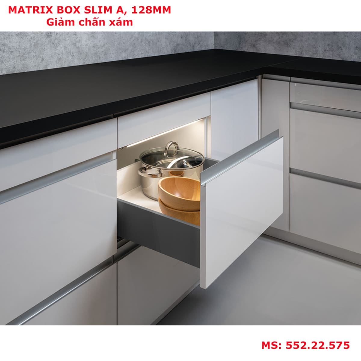 Ray hộp giảm chấn Hafele Matrix Slim A 128mm xám 552.22.575