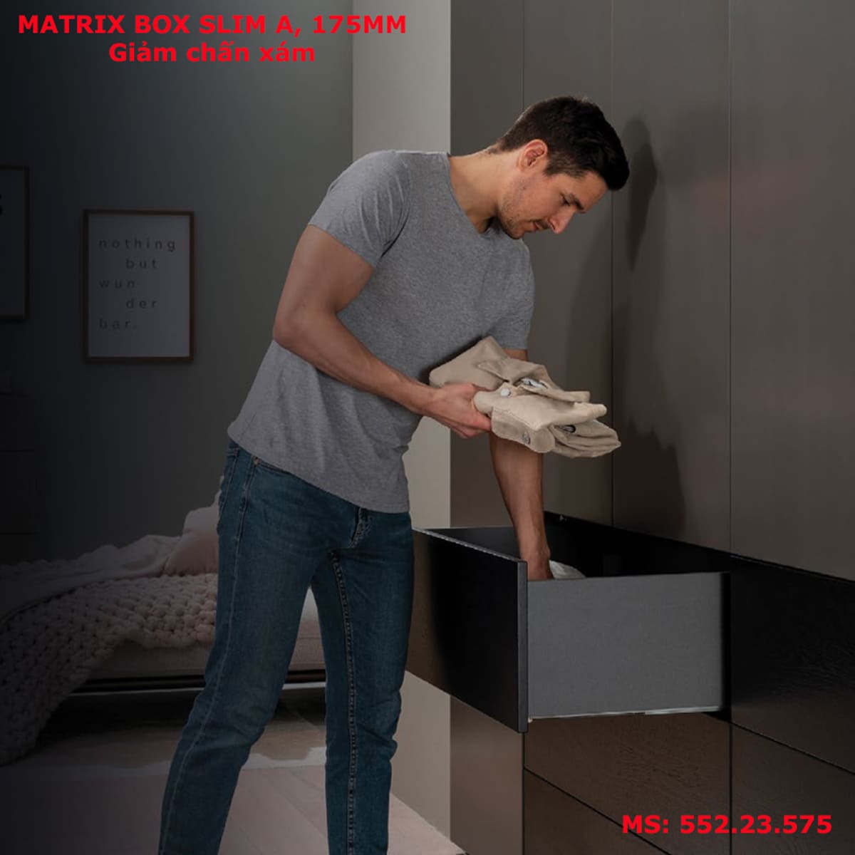 RAY HỘP GIẢM CHẤN HAFELE MATRIX BOX SLIM A 175MM XÁM 552.23.575