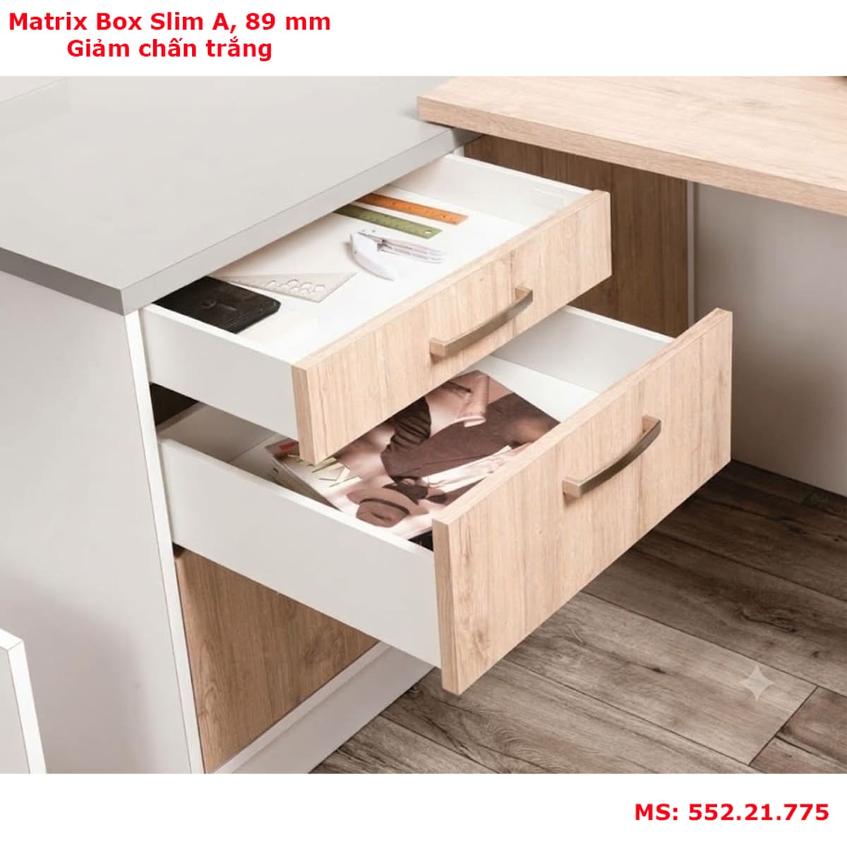 Ray hộp giảm chấn Hafele Matrix Slim A 89mm trắng 552.21.775