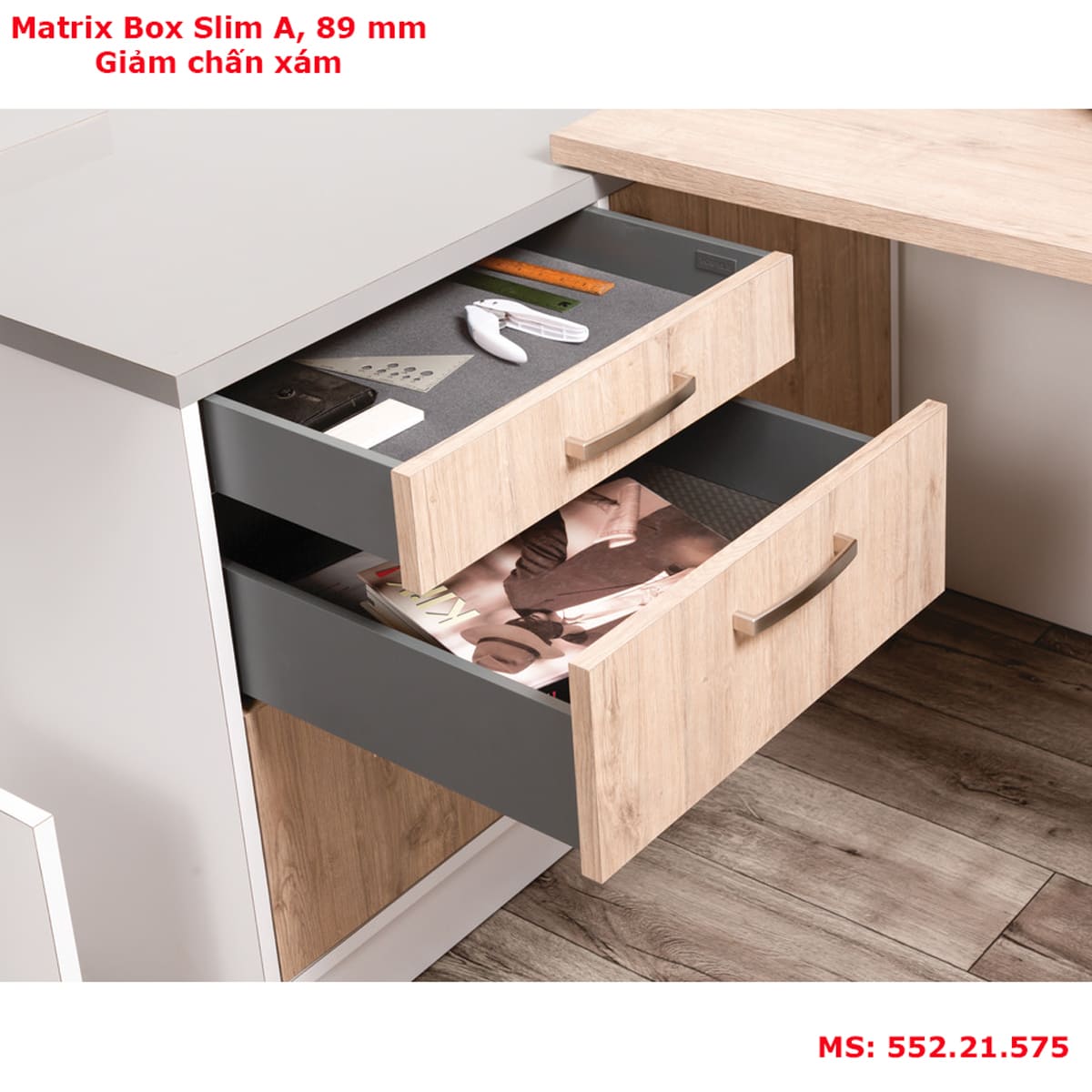 Ray hộp giảm chấn Hafele Matrix Slim A 89mm xám 552.21.575