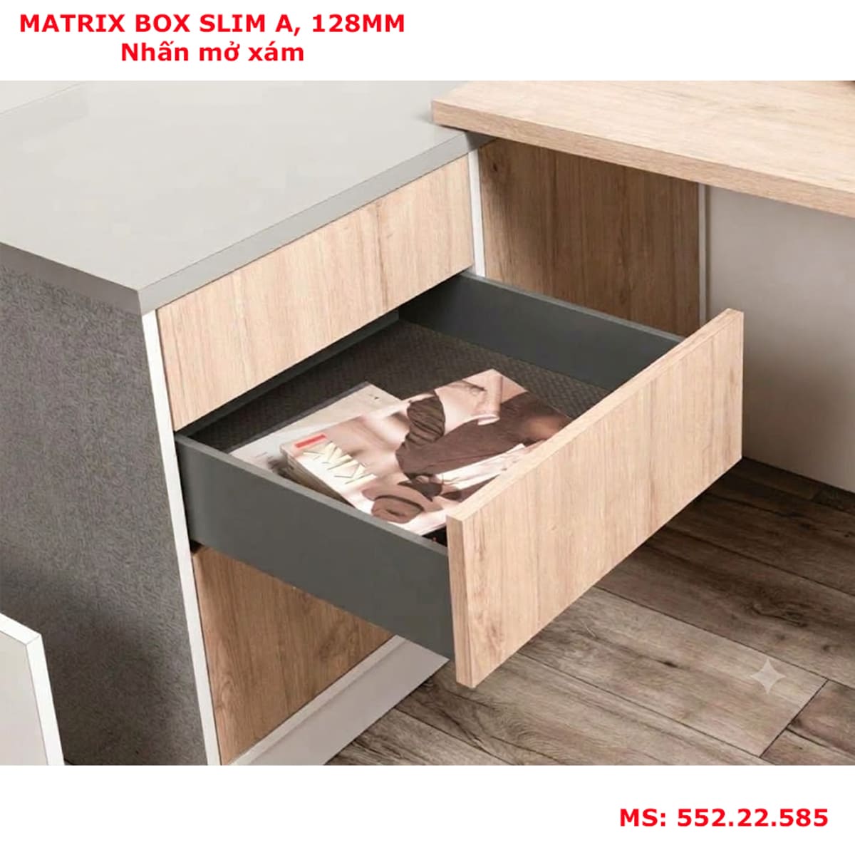 Ray hộp nhấn mở Hafele Matrix Slim A 128mm xám 552.22.585