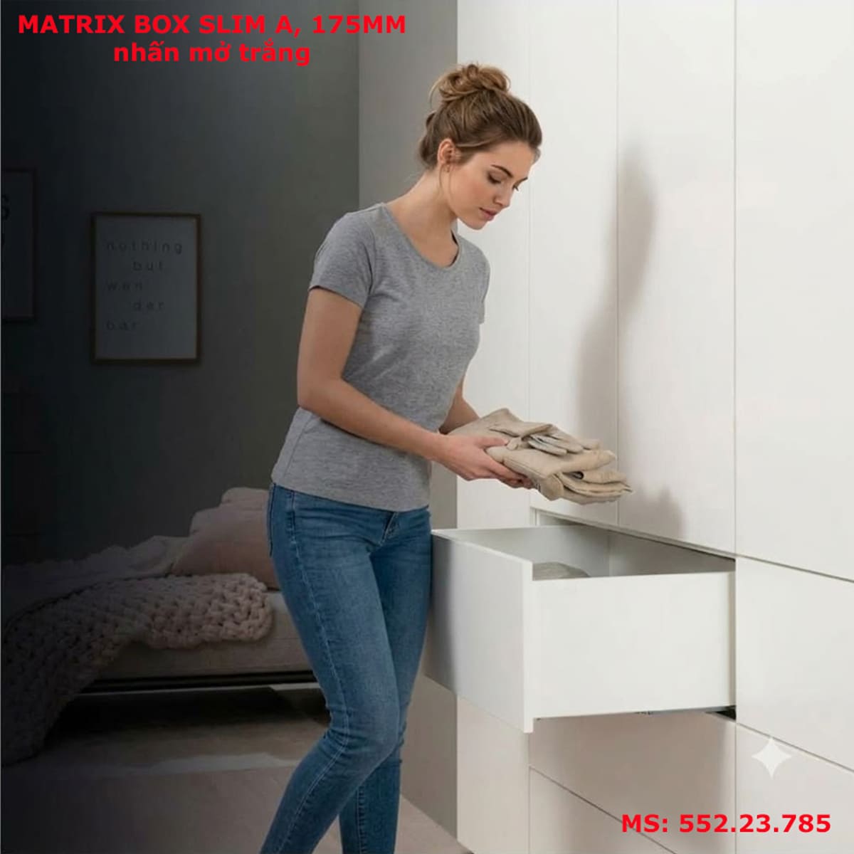 Ray hộp nhấn mở Hafele Matrix Slim A 175mm trắng 552.23.785