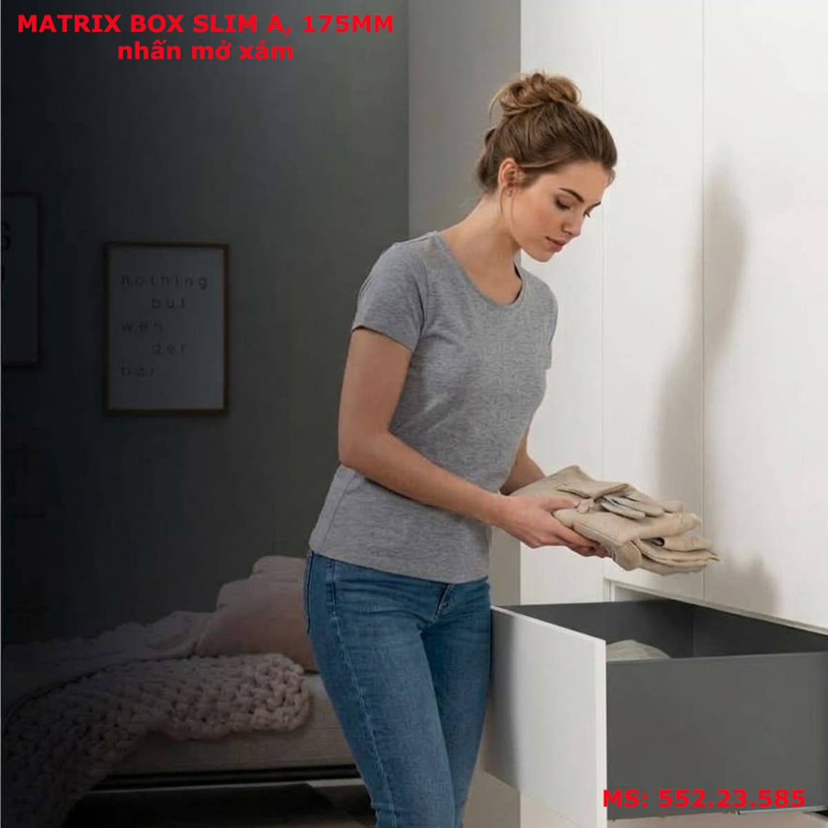 Ray hộp nhấn mở Hafele Matrix Slim A 175mm xám 552.23.585