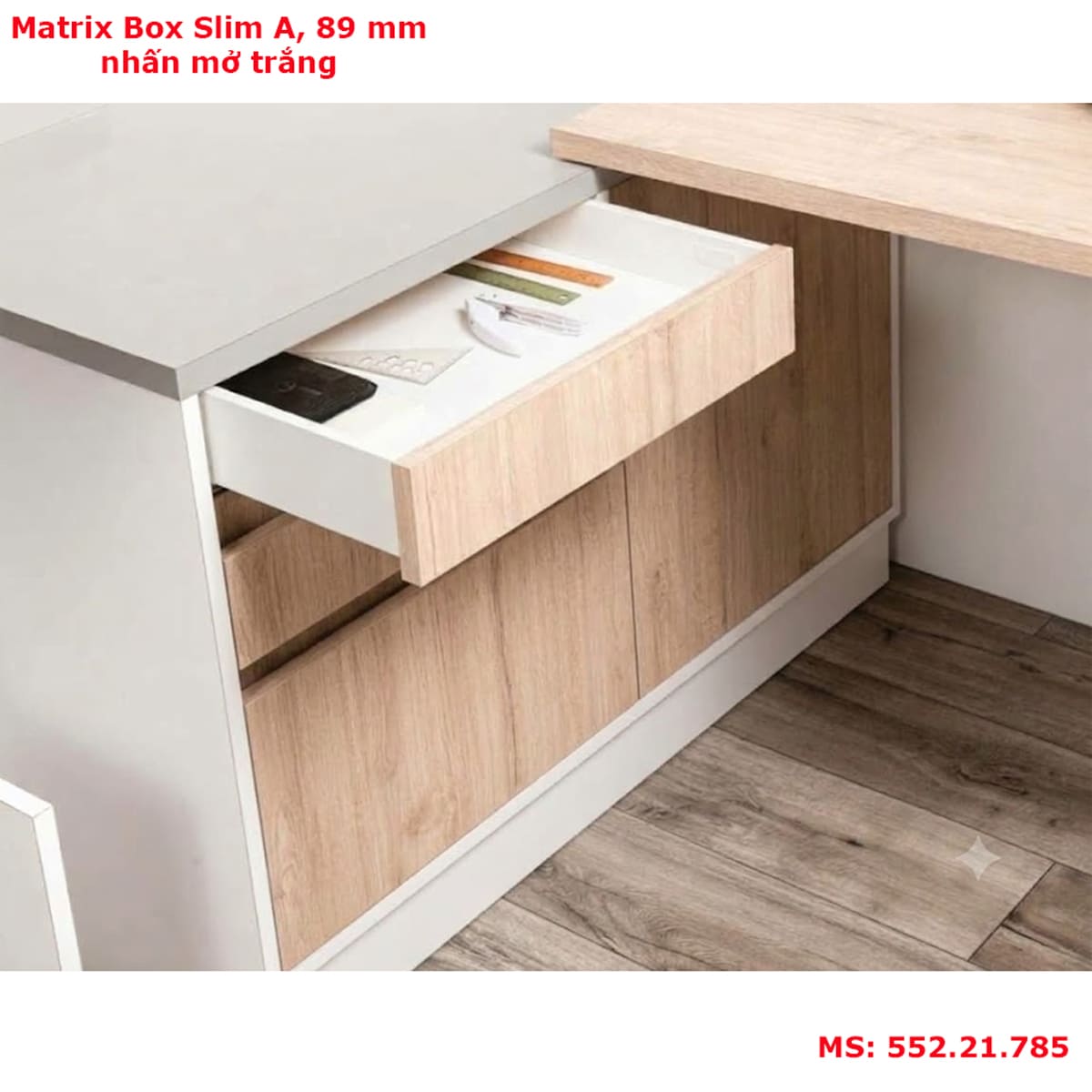 Ray hộp nhấn mở Hafele Matrix Slim A 89mm trắng 552.21.785