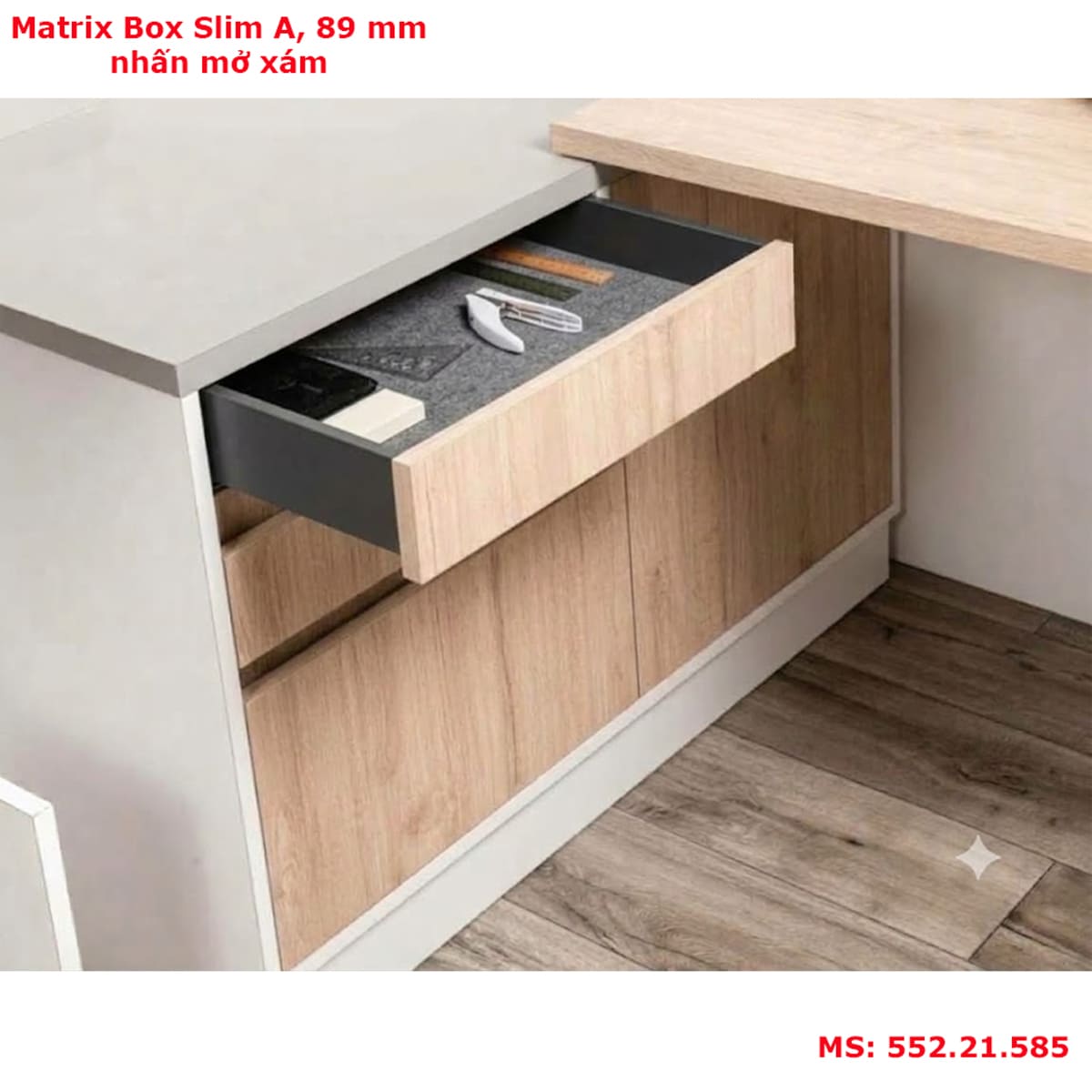 Ray hộp nhấn mở Hafele Matrix Slim A 89mm xám 552.21.585