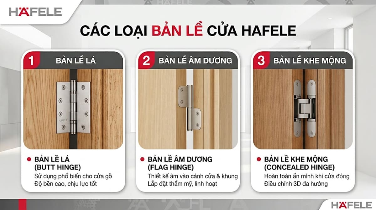 Các loại Bản lề cửa Hafele